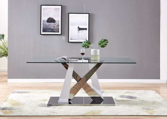 High End Electroplating Temperd Glass 150cm Stainless Steel Leg Dining Table
