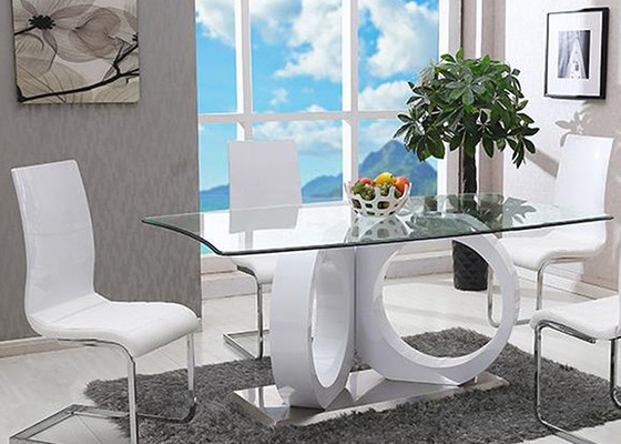 Wooden Legs Glass Top 76cm Modern Dining Table