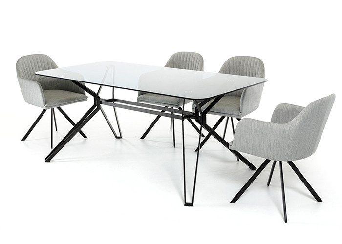Sun On Glass Top 0 2cbm 45kgs Fabric Metal Leg Dining Table Set