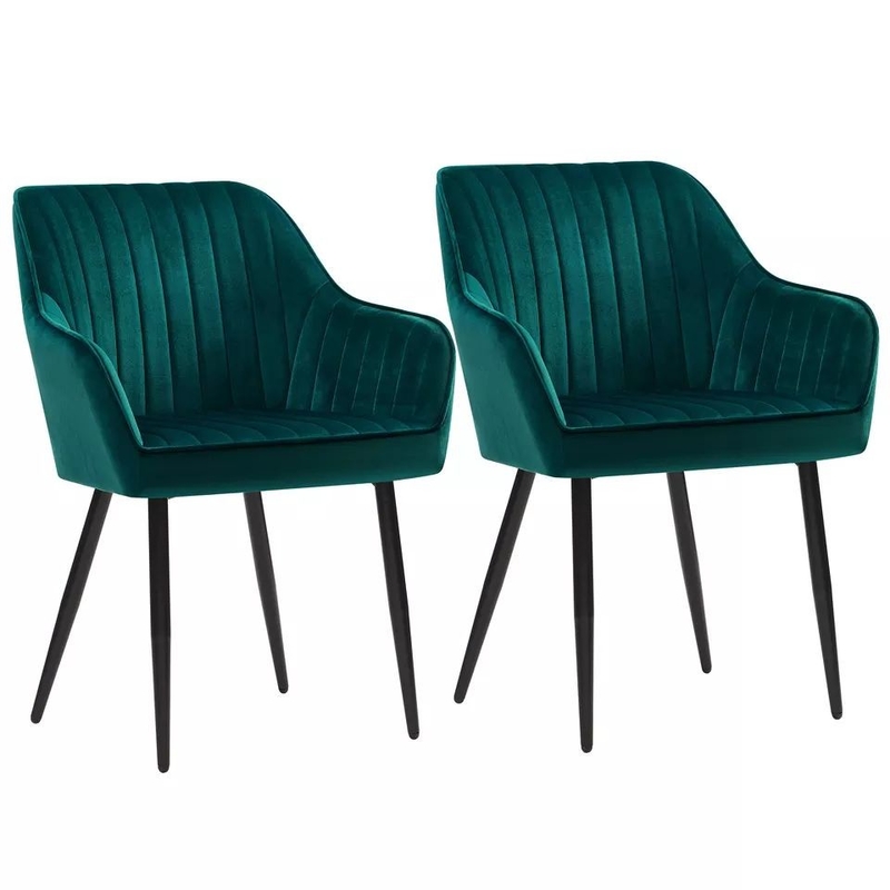 Green Black Padded Nordic Dining Chairs with Metal Leg Scratching Proof